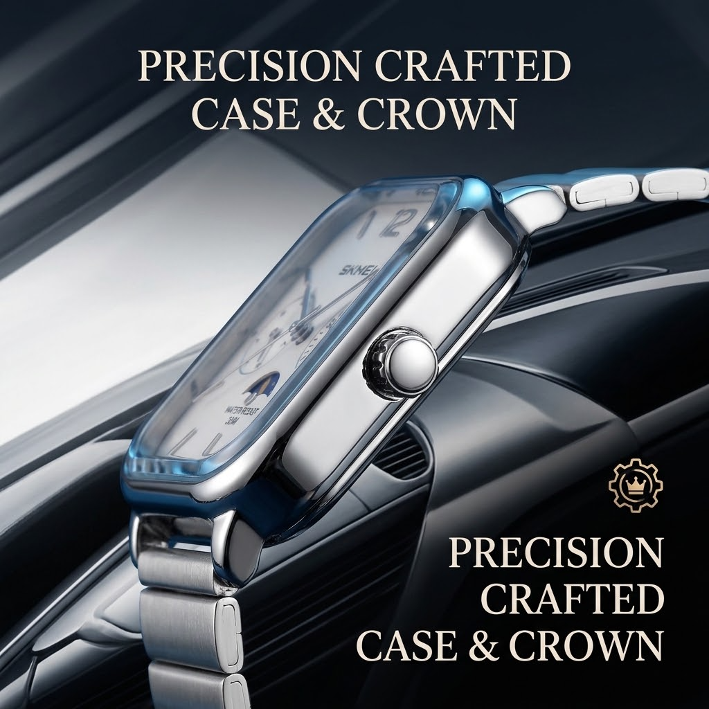 Men’s Moon Phase Quartz Watch – 6-Hand Fashion Wristwatch with 3BAR Water Resistance