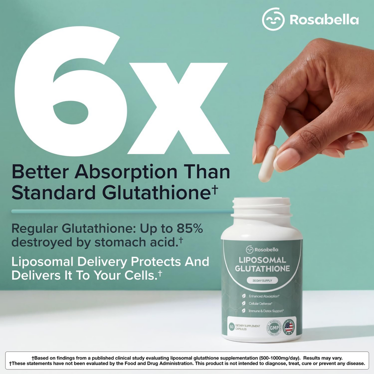 Rosabella Liposomal Glutathione 500mg – Antioxidant & Cellular Wellness Support Capsules