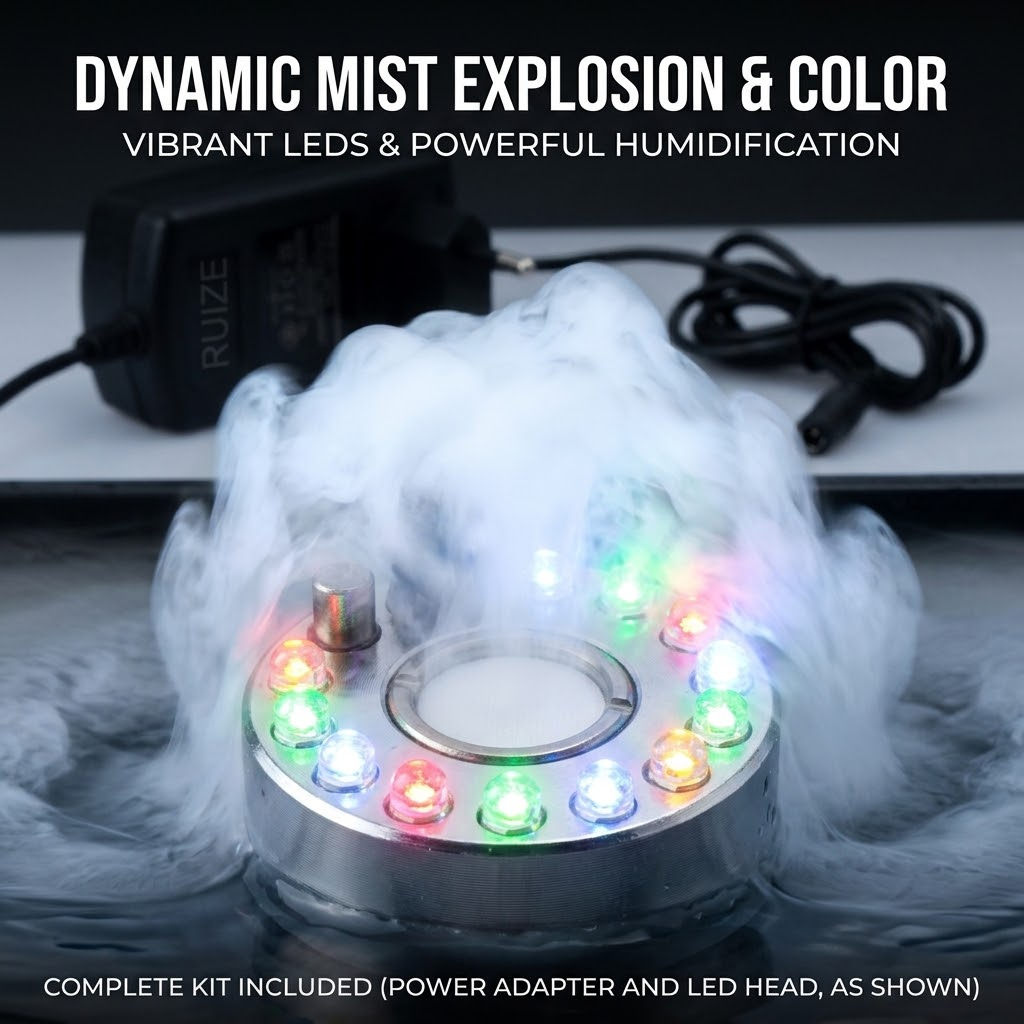 Humidifier with Colorful LED Light – Atomizing Humidifier for Aquariums, Bonsai & Decorative Water