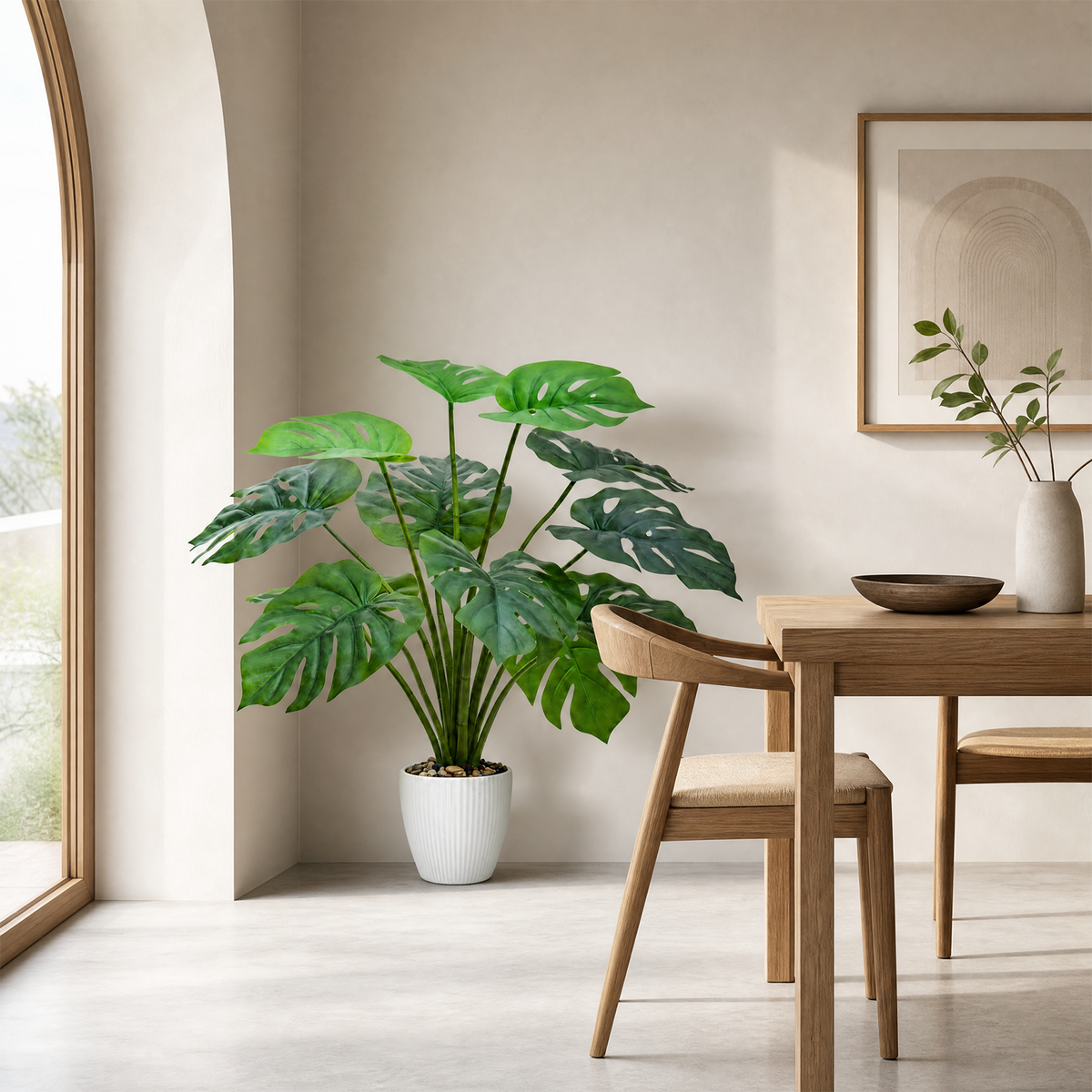 Artificial Monstera Bonsai โ Decorative Indoor Plant with White Pot