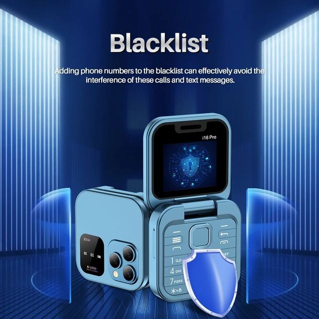 i16 Ultra-Compact Flip Phone — Blue