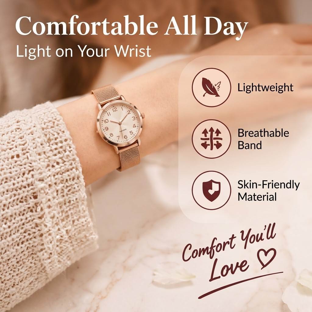 Women’s Rose Gold Minimalist Quartz Watch – Round Numeral Dial with Mesh Stainless Steel Strap