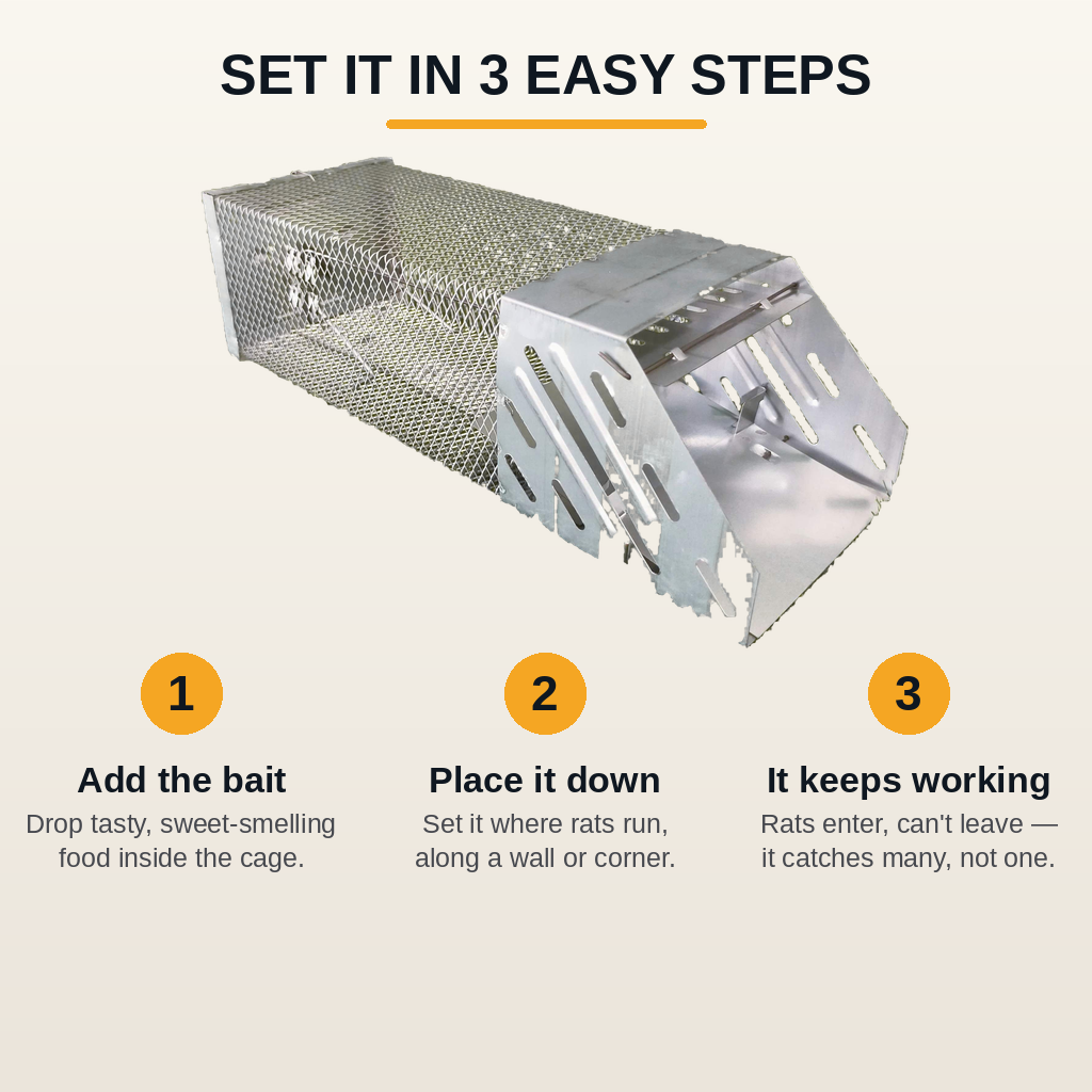 One-Way Entry Multi-Catch Rat Trap – Reusable Steel Cage, No Poison & No Chasing