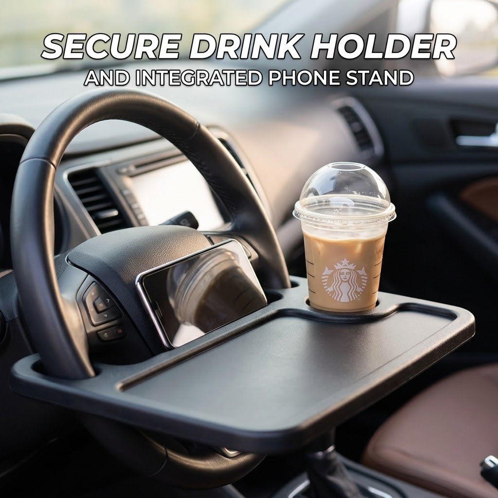 Portable Car Steering Wheel Laptop Desk – Foldable Vehicle Work, Dining & Travel Table