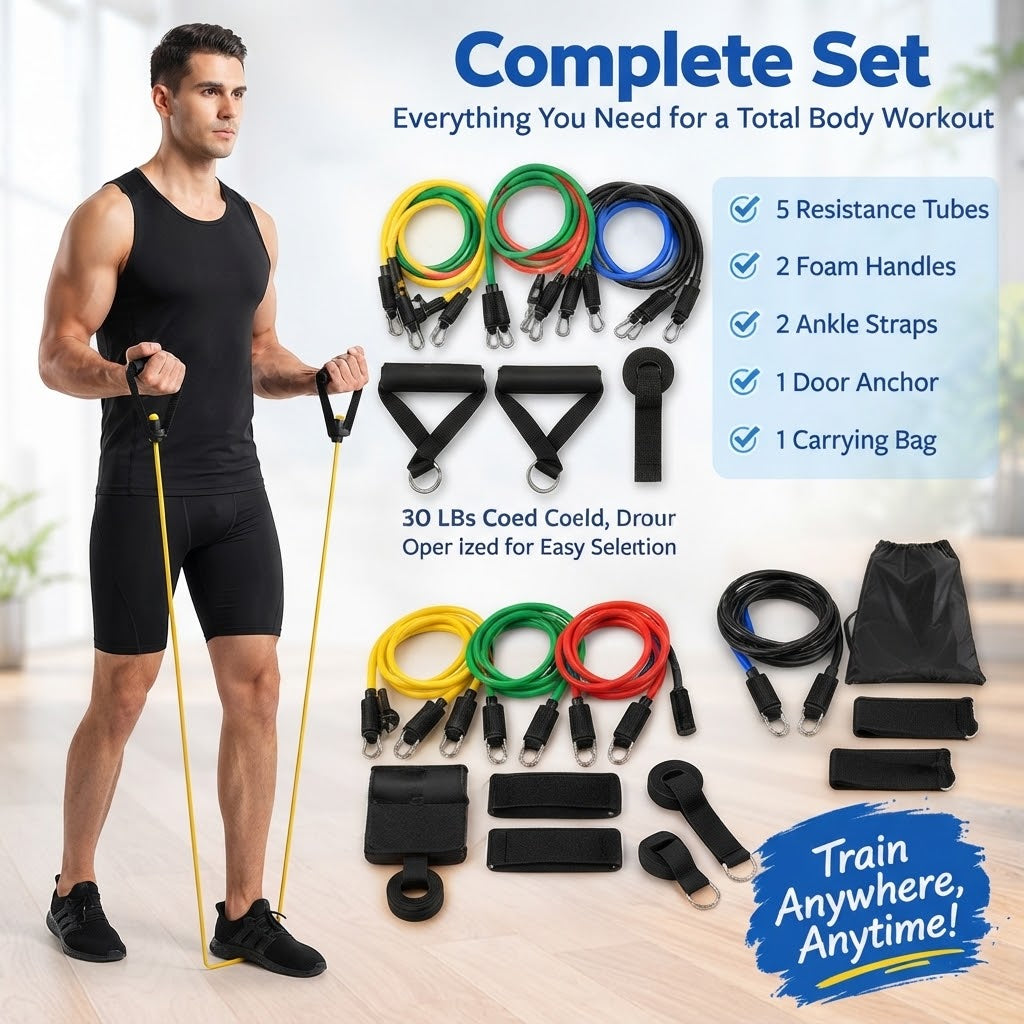 11-Piece Resistance Bands Set 5-Level TPE Tube Bands