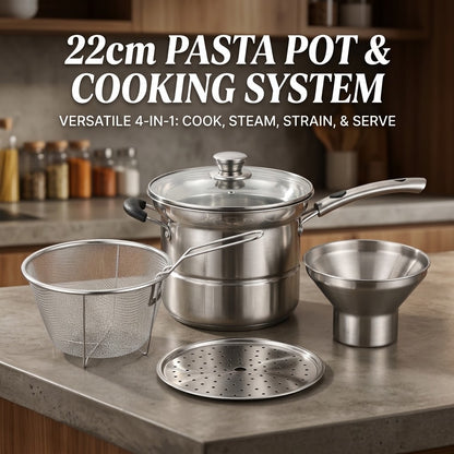 Stainless Steel Pasta Pot – Noodle & Soup Cooking Pan with Funnel