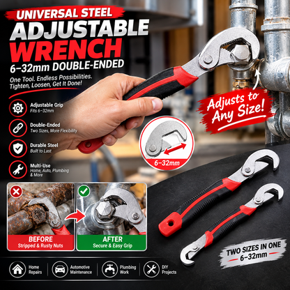 Universal Steel Adjustable Wrench – 6–32mm Double-Ended