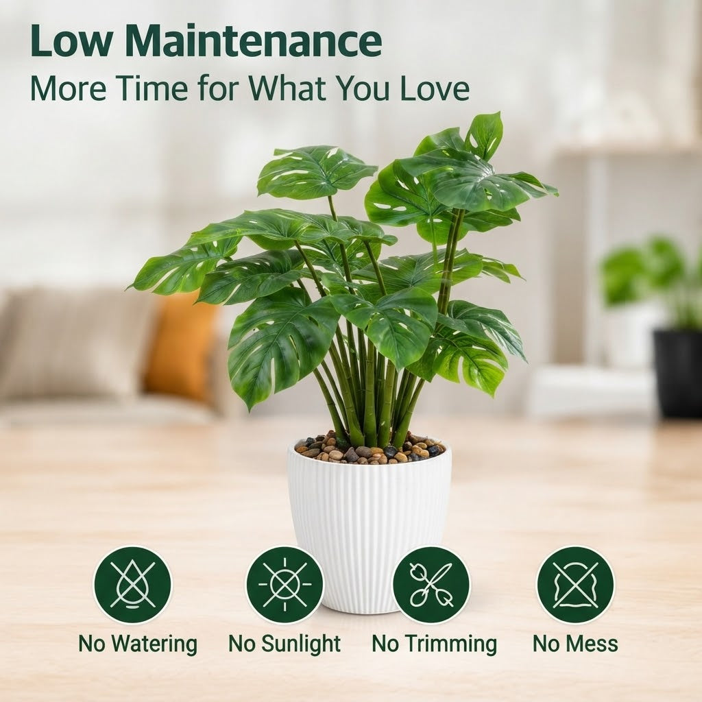 Artificial Monstera Bonsai – Decorative Indoor Plant with White Pot
