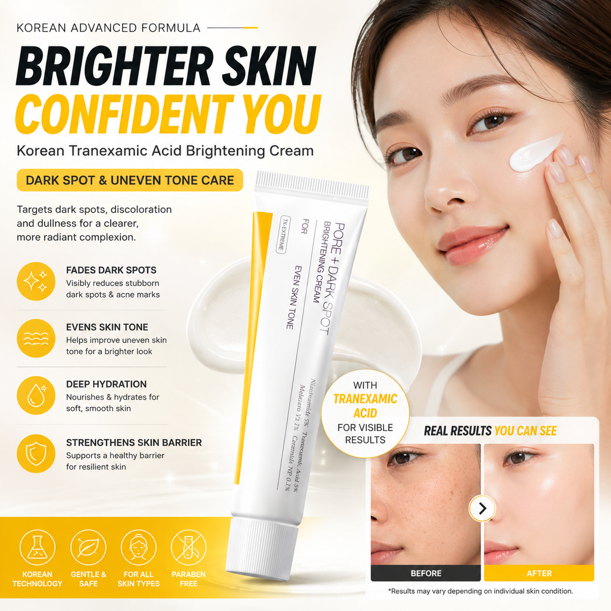 Korean Tranexamic Acid Brightening Cream for Dark Spot & Uneven Tone