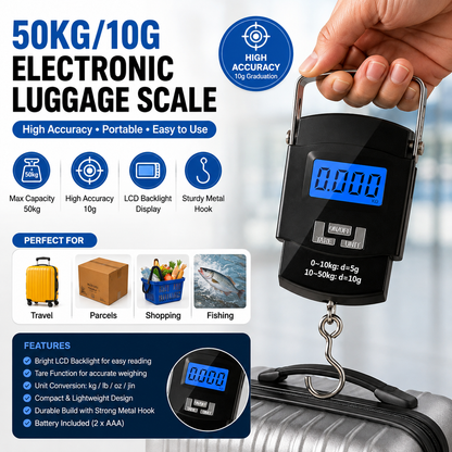 50kg – 10g High-Accuracy Electronic Weighing Scale with LCD Backlight & Metal Hook