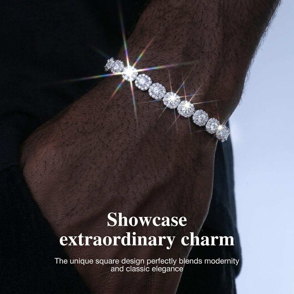 Men’s Cuban Link Tennis Bracelet – Gold/Platinum-Plated Brass with 5A Zircon Clasp