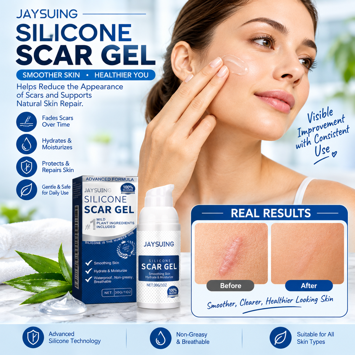 Silicone Scar Smoothing & Skin Repair Care for Scar Appearance