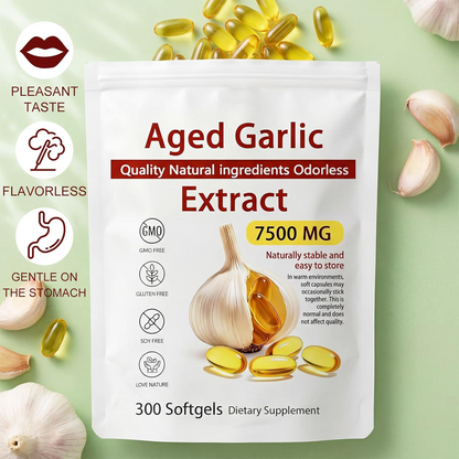 Aged Garlic Extract Softgels – 7500mg Odorless Formula with 300 Softgel Supply