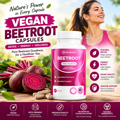 Vegan Beetroot Capsules – 398mg Natural Beetroot Supplement with Vitamin C