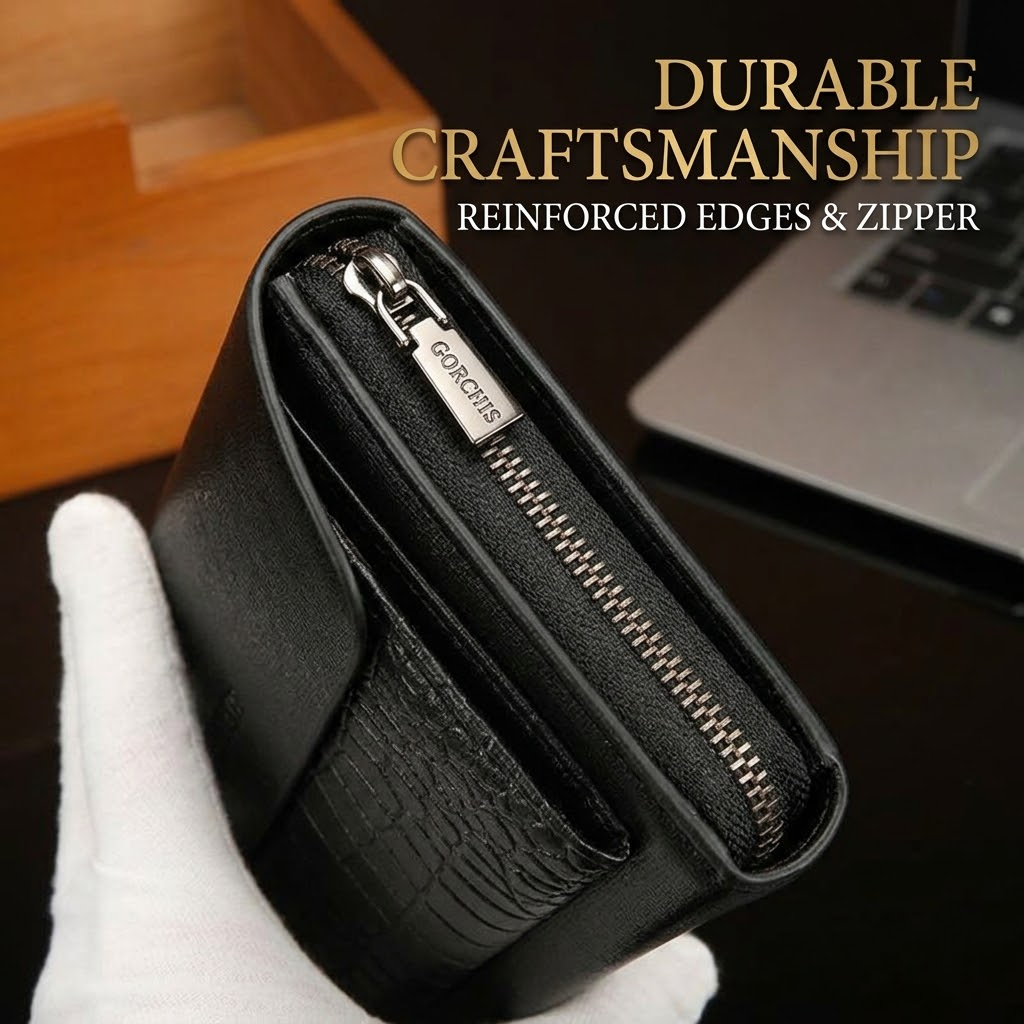 Men’s Crocodile Pattern Clutch Bag – Soft PU Leather Wallet with Multiple Card Slots