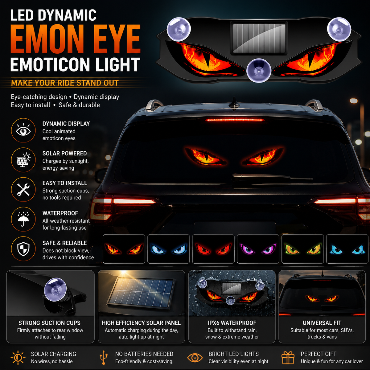 Window LED Ambient Display Light – Dynamic Emoticon Sign & Decorative Car Light Kit