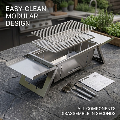 Portable Stainless Steel Grill Rack – Folding Outdoor Barbecue Grill with Flame Safety Design