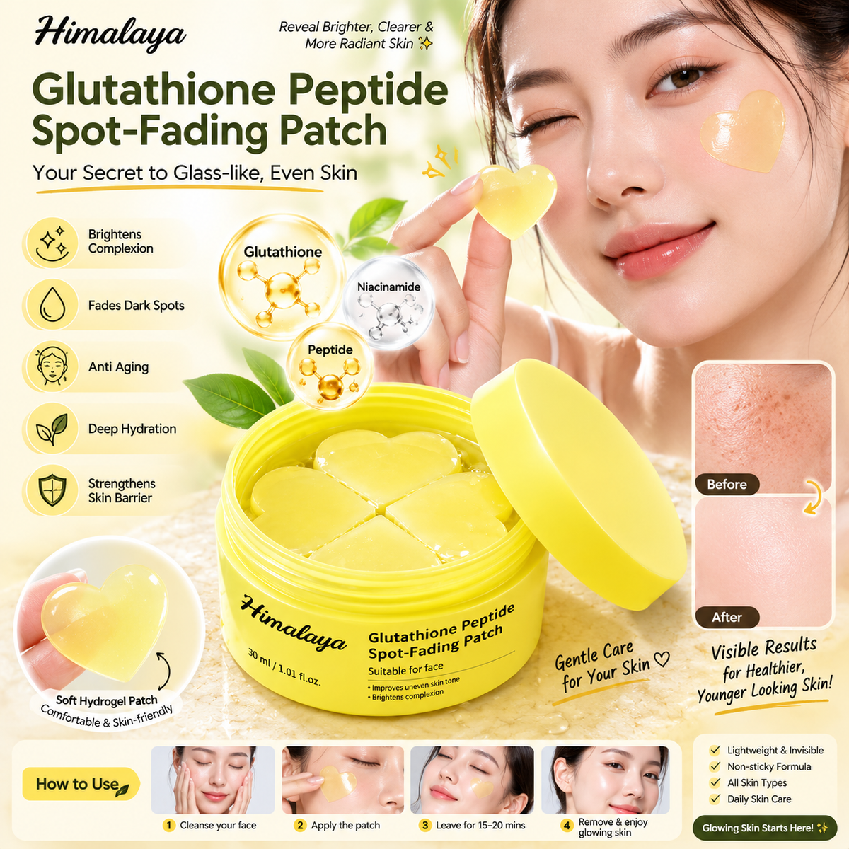 Glutathione Brightening Patches – Radiance Booster for Dark Spot &amp; Even-Tone Facial Skincare