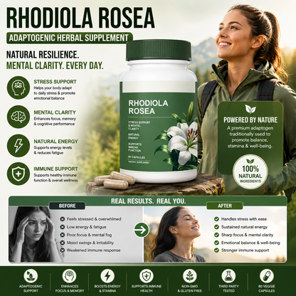 Rhodiola Rosea Capsules Adaptogenic Herbal Supplement