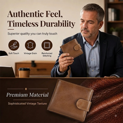Genuine Leather Men’s Bifold Wallet – Slim Short Wallet with Card Holder & Coin Pocket