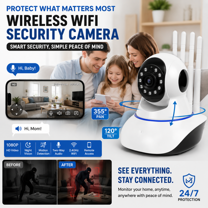 Wireless Security Camera HD Night Vision, Motion Detection