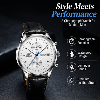 Men’s Chronograph Quartz Watch – Waterproof Design with Luminous Hands