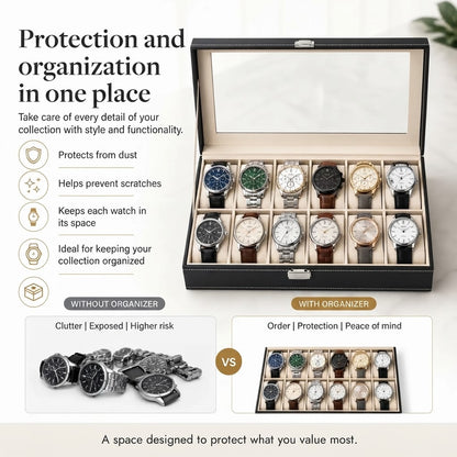 Luxury PU Leather Watch Box – 12-Slot Organizer & Display Case