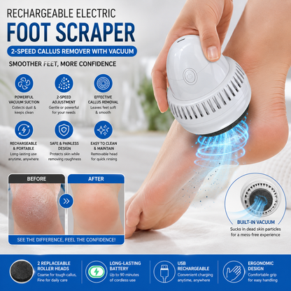 Rechargeable Electric Foot Scraper – 2-Speed Callus Remover with Vacuum