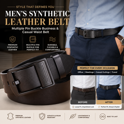 Men's Synthetic Leather Belt – Multiple Pin Buckle Business & Casual Waist Belt
