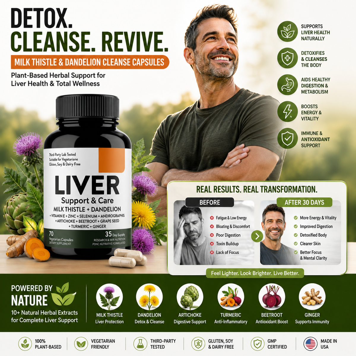 Milk Thistle & Dandelion Cleanse Capsules – Plant-Based Herbal Supplement
