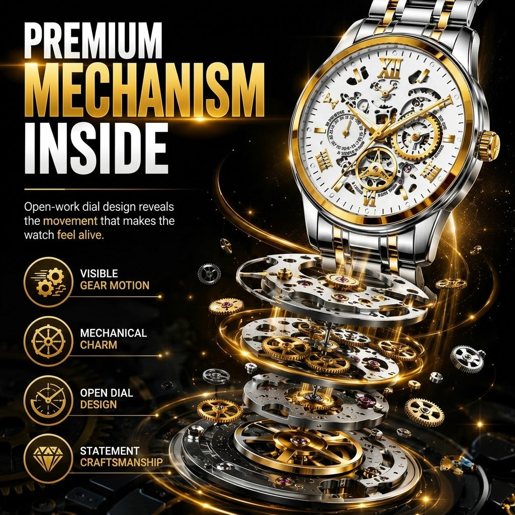 Men's Hollow-Out Steel Band Business & Casual Wristwatch