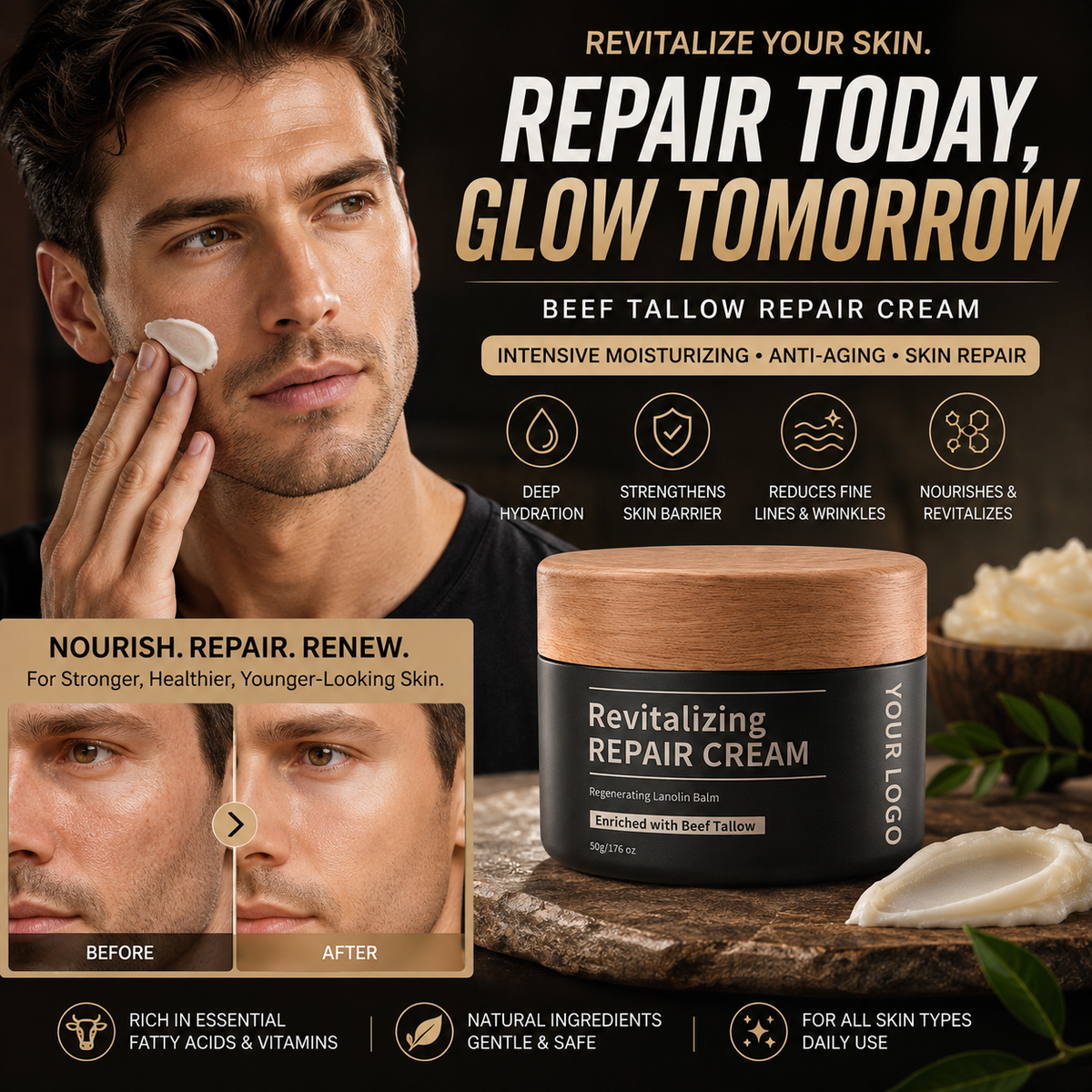 Beef Tallow Repair Cream – Intensive Moisturizing Anti-Aging Skin Care