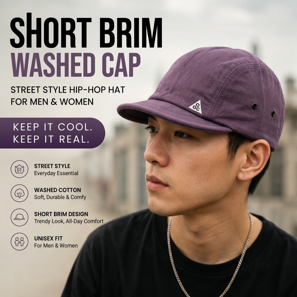 Short Brim Washed Cap Street Style Hip-Hop Hat for Men & Women
