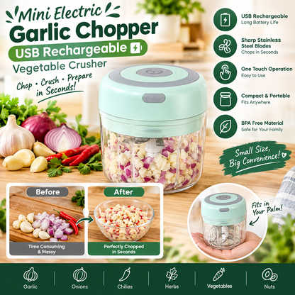 Mini Electric Garlic Chopper USB Rechargeable Vegetable Crusher