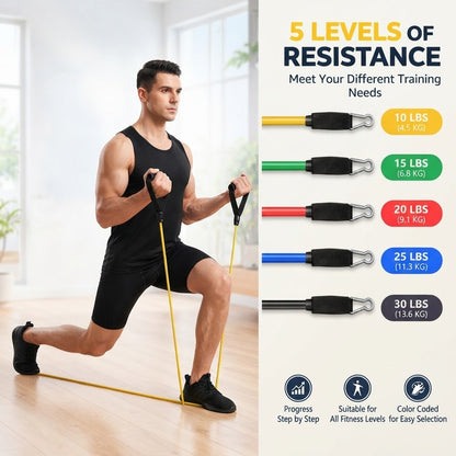 11-Piece Resistance Bands Set 5-Level TPE Tube Bands