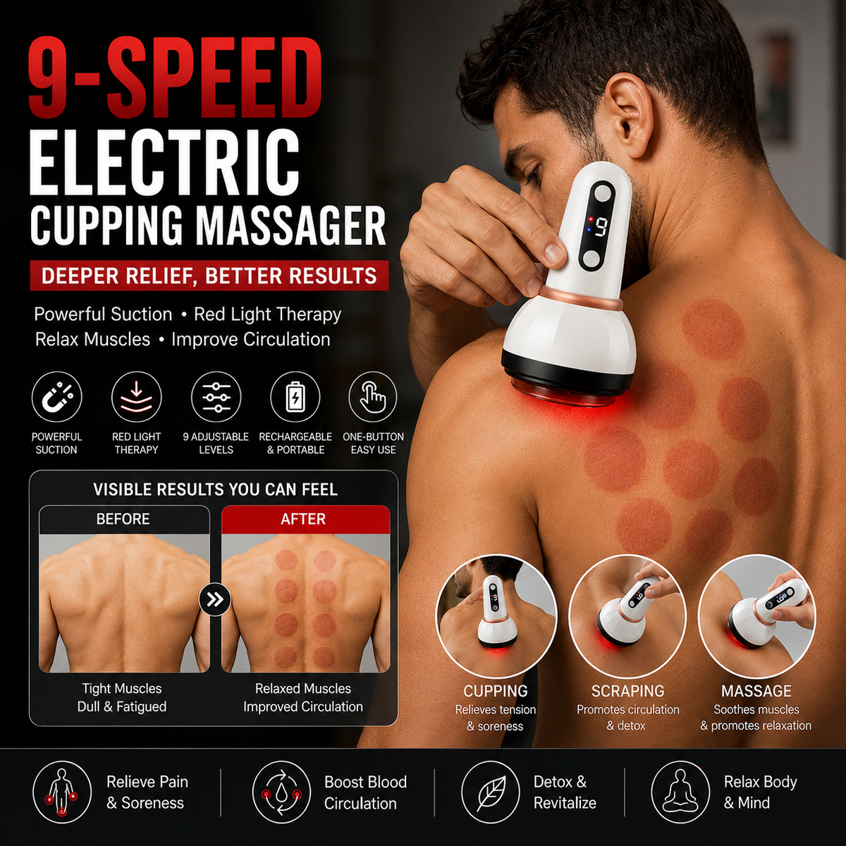 9-Speed Electric Cupping Massager – Rechargeable Body Scraping & Massage Tool