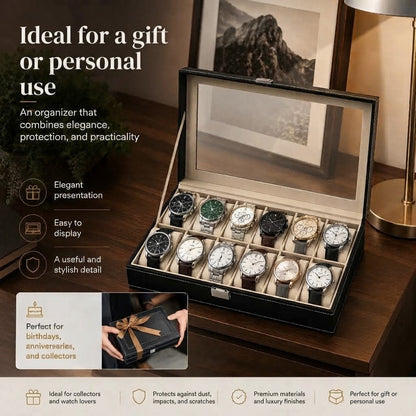 Luxury PU Leather Watch Box – 12-Slot Organizer & Display Case