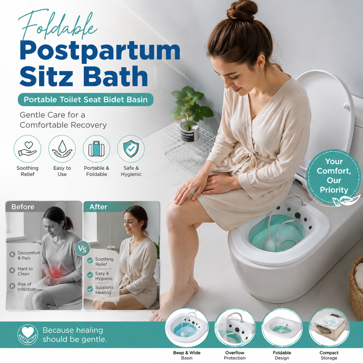 Foldable Postpartum Sitz Bath – Portable Toilet Seat Bidet Basin