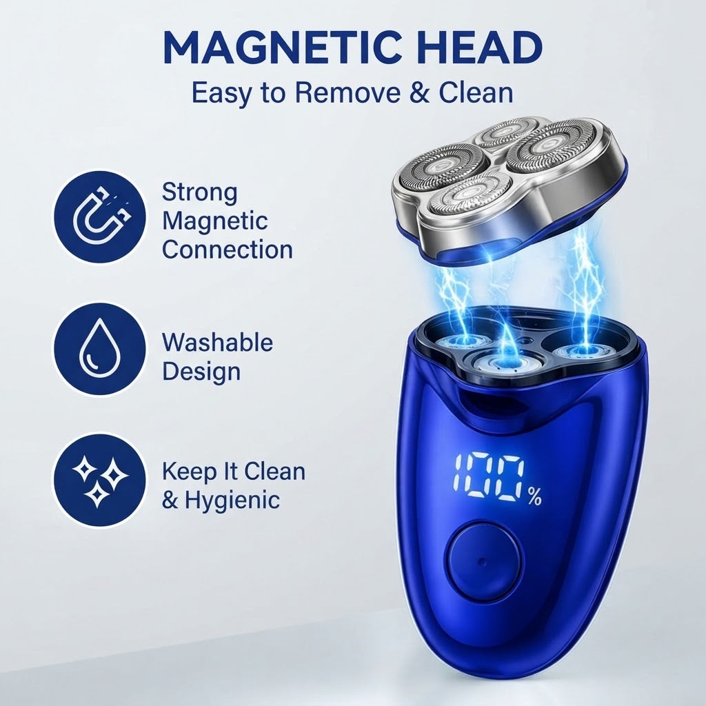 Portable 3-Blade Magnetic Electric Rotary Men's Shaver