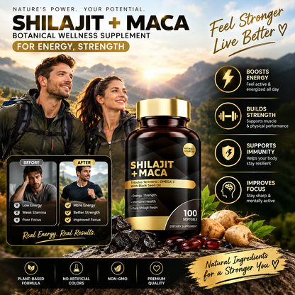 Shilajit + Maca Botanical Wellness Supplement for Energy, Strength
