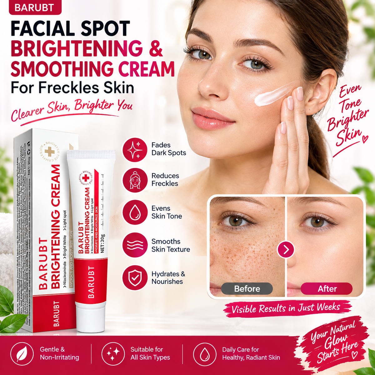 Facial Spot Brightening & Smoothing Cream for Freckles Skin