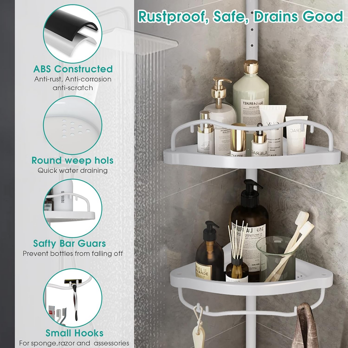 4 Tier Adjustable Bathroom Corner Shelf – Telescopic Shower Storage Rack