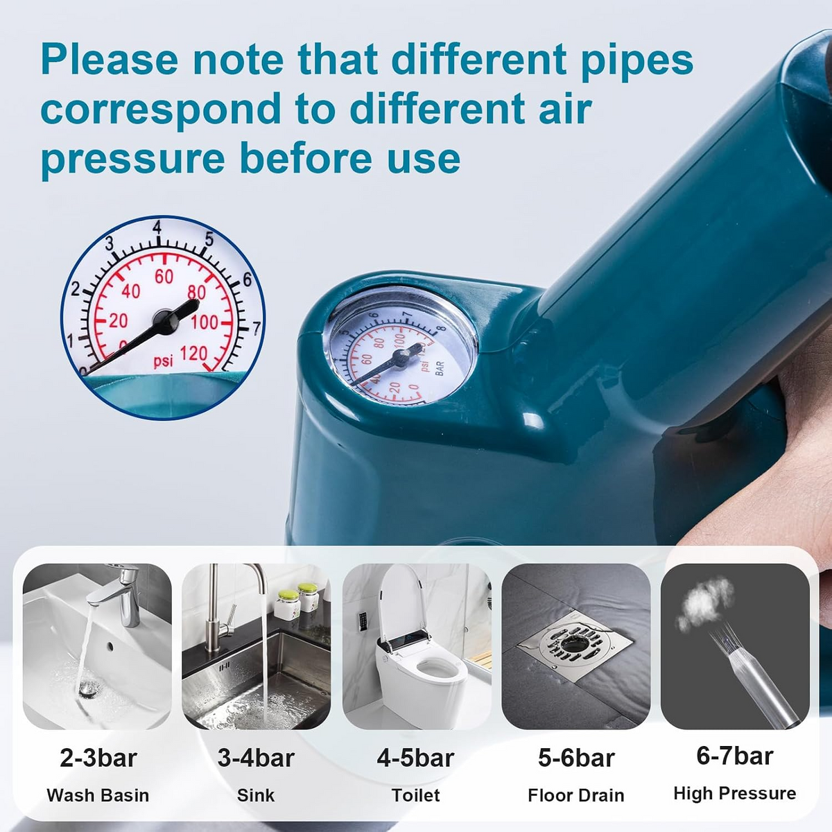 High-Pressure Drain Blaster Set Stainless Steel Toilet Plunger & Pipe Unblocker