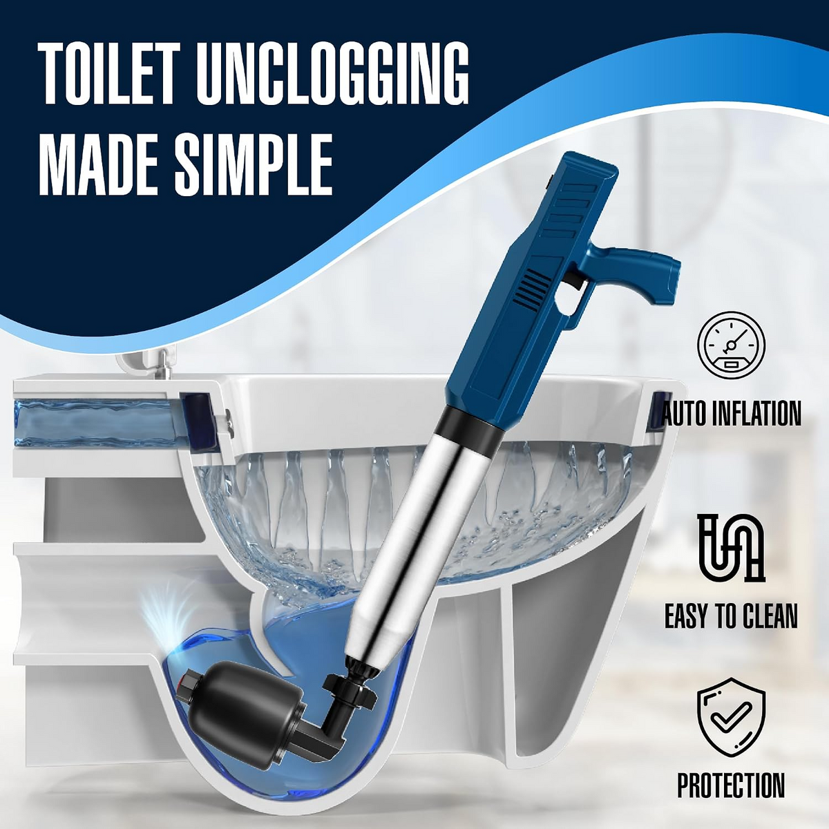 High-Pressure Drain Blaster Set Stainless Steel Toilet Plunger & Pipe Unblocker