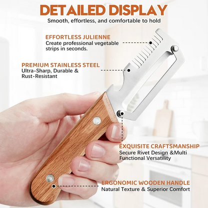 Kitchen Peeler – Wooden Handle Vegetable & Fruit Peeler with Bottle Opener & Scallion Cutter