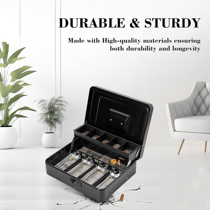 Metal Cash Box with Money Tray – Lockable Money Storage Box with Combination Lock