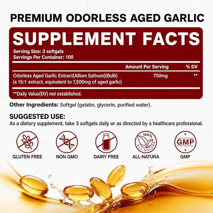 Aged Garlic Extract Softgels – 7500mg Odorless Formula with 300 Softgel Supply