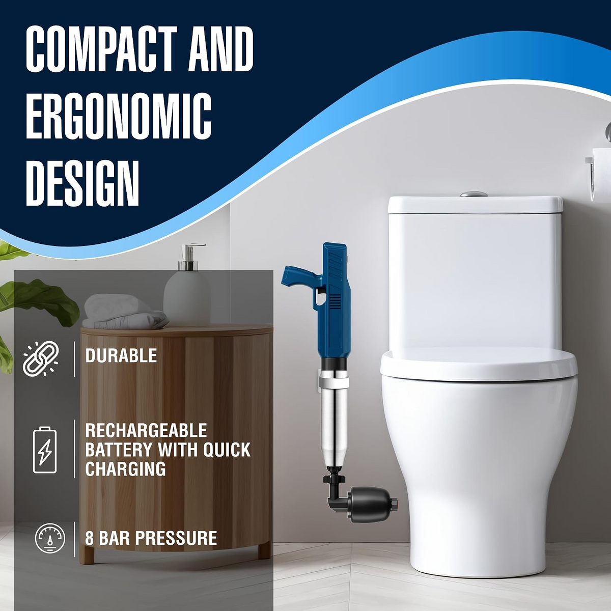 High-Pressure Drain Blaster Set Stainless Steel Toilet Plunger & Pipe Unblocker