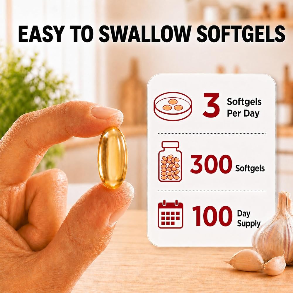 Aged Garlic Extract Softgels – 7500mg Odorless Formula with 300 Softgel Supply