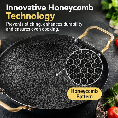 Stainless Steel Honeycomb Wok – Non-Stick Frying Pan with Double Handles